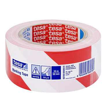 banda adeziva marcare 50mm/33m alb/rosu tesa